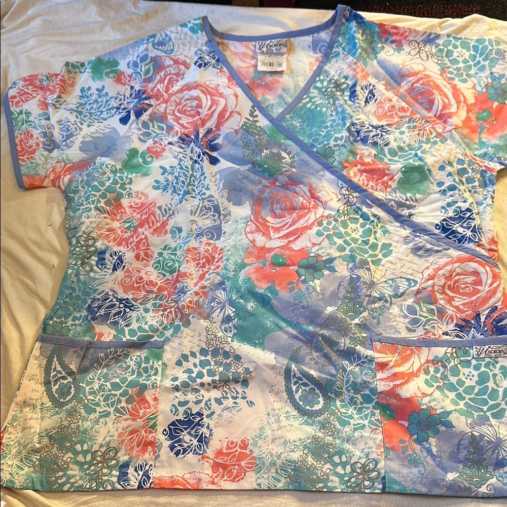Mix & Match Floral Wrap Scrub Top - Multicolor